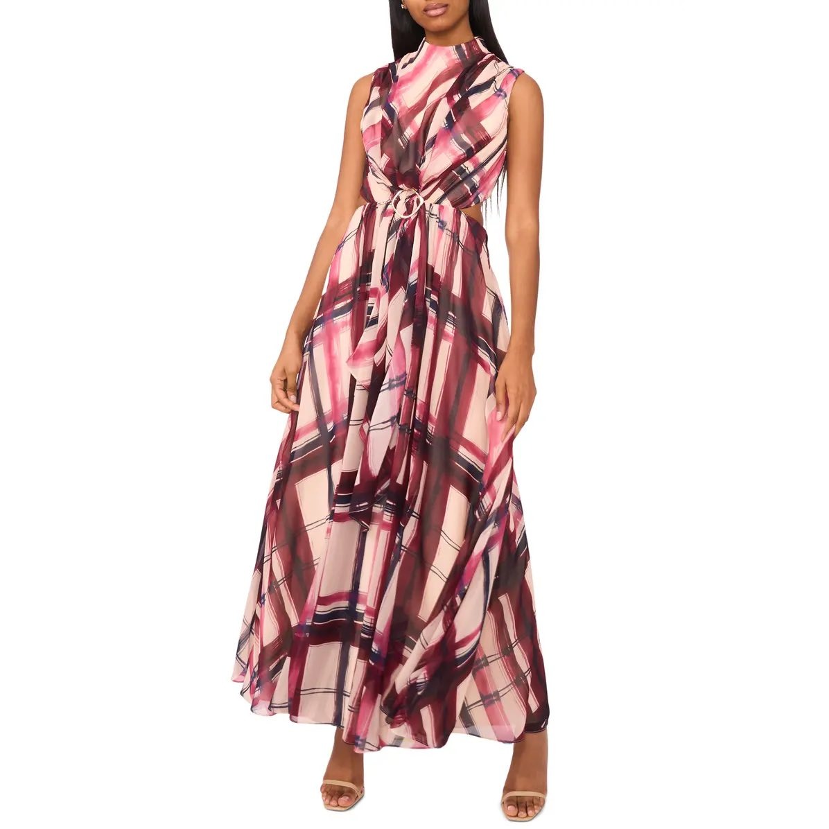 Parker Flowy Abstract Mock Neck Sleeveless Cutout Maxi Dress 14